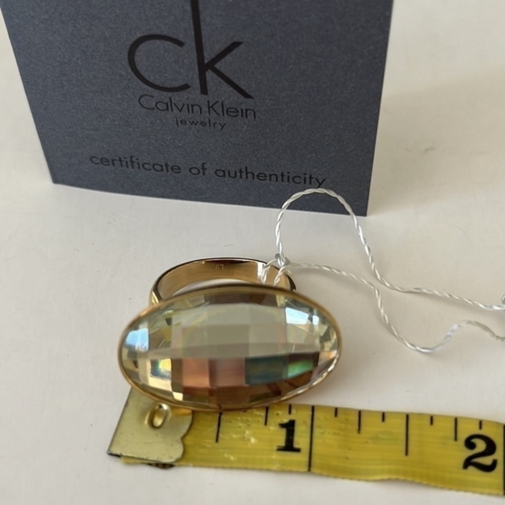 Calvin Klein Gold Statement Ring Oval Faceted Crystal Cocktail Ring - Picture 5 of 9